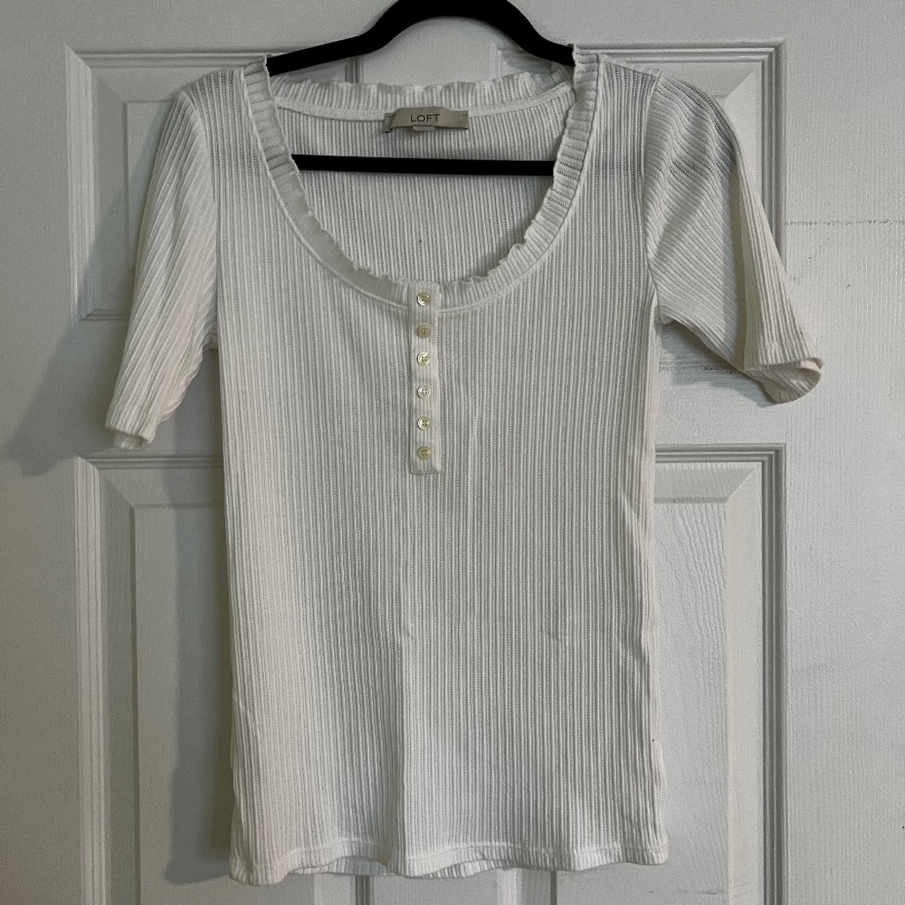 White Loft Henley size small cotton ruffle top